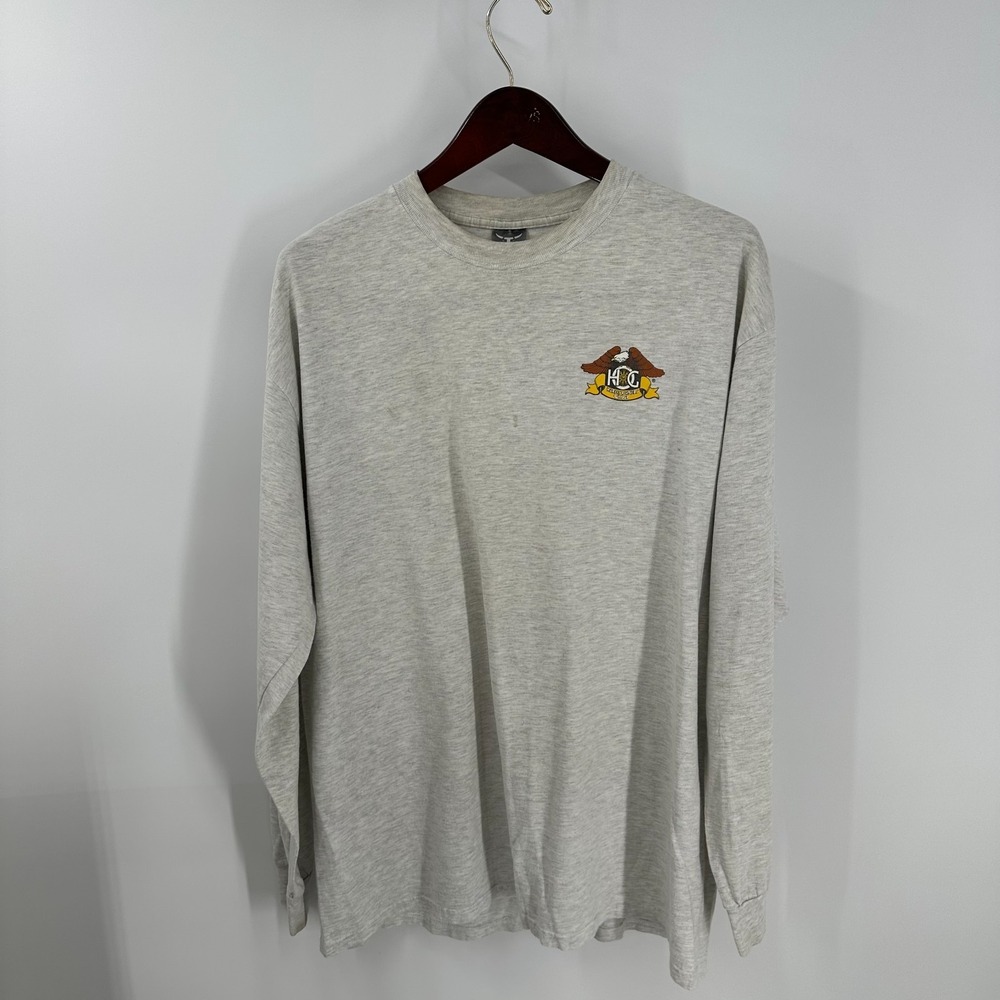 Vtg Hanes Beefy-T Harley-Davidson Owners Group Long Sleeve Graphic Tee Gray XL